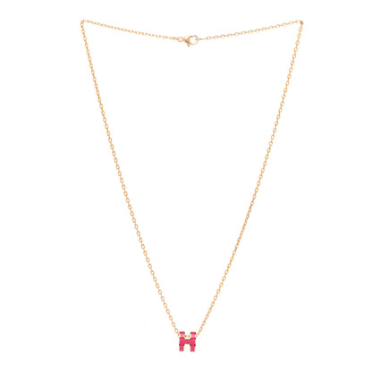 Hermes Lacquered Gold Mini Pop H Pendant Necklace Rose Extreme 3 of 8