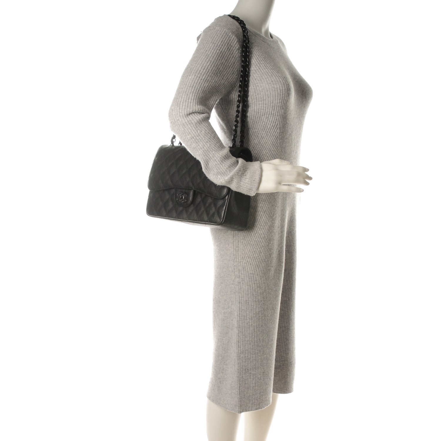 Chanel Crumpled Calfskin Quilted Jumbo Double Flap So Black 2 of 8