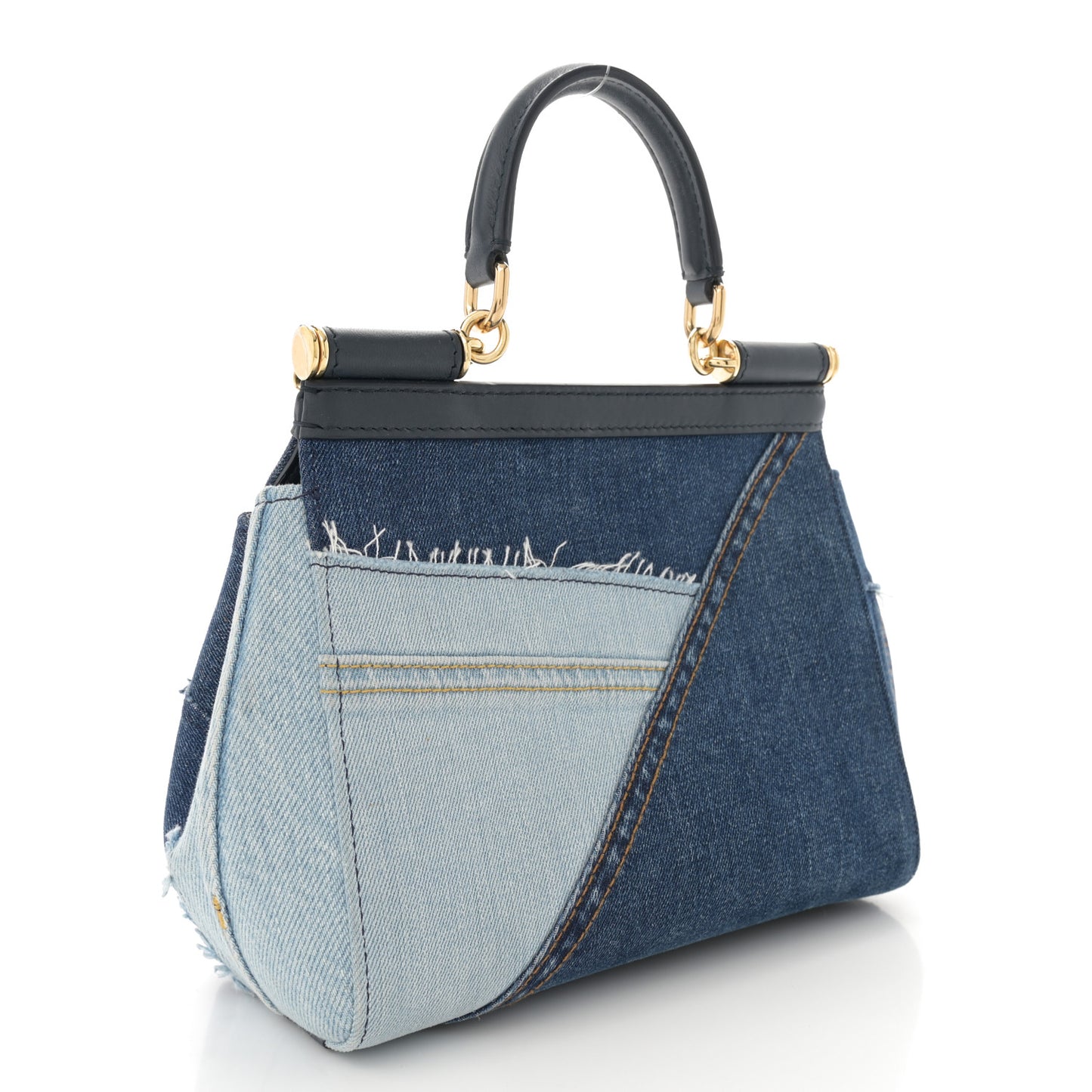 Calfskin Denim Patchwork Mini Miss Sicily Satchel Blue
