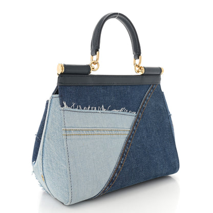 Dolce & Gabbana Calfskin Denim Patchwork Mini Miss Sicily Satchel Blue 3 of 10