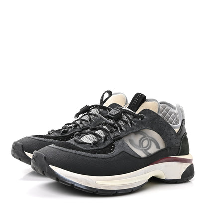 Chanel Fabric Suede Calfskin Mesh Womens CC Sneakers 40.5 Black Dark Grey White Light Grey 4 of 8