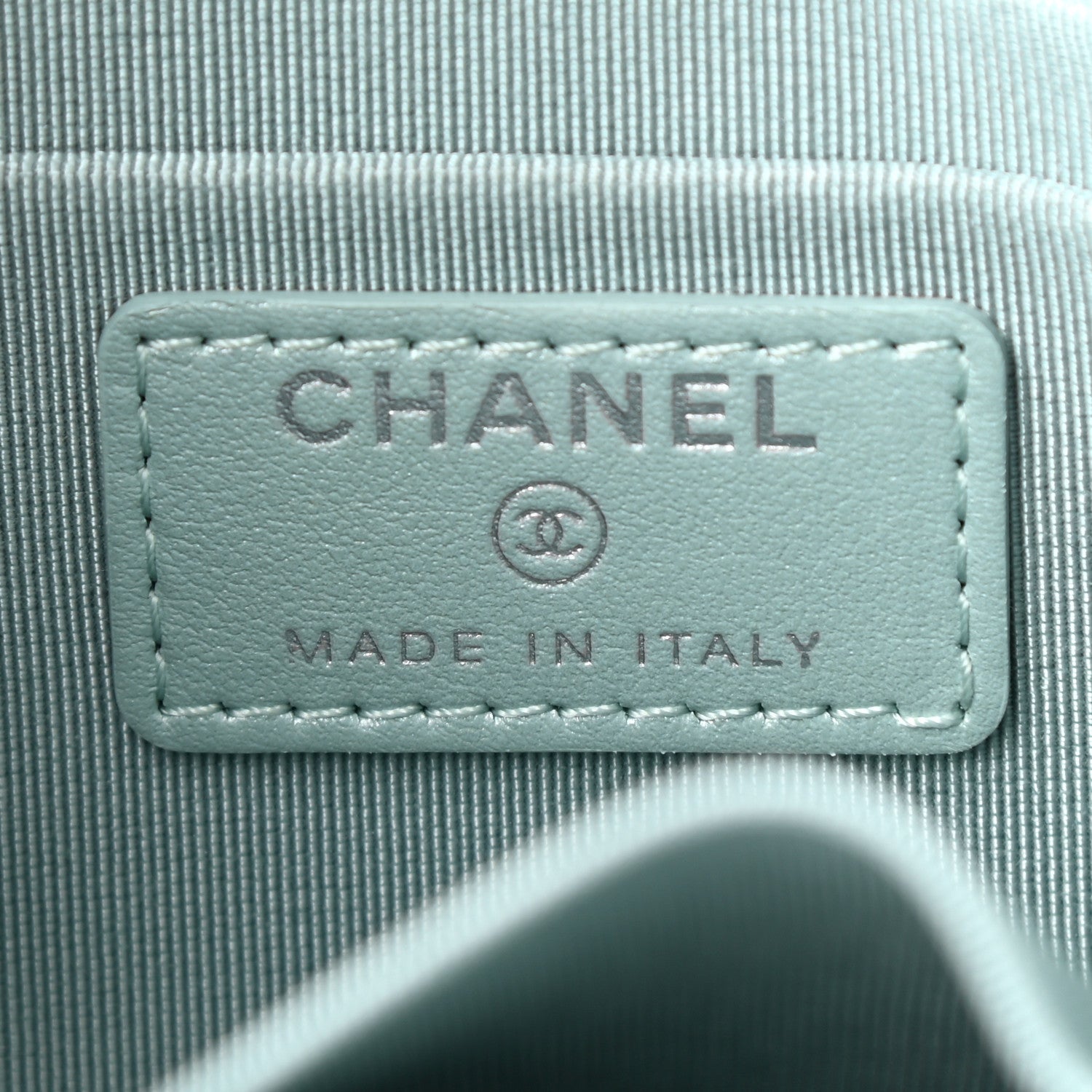Chanel Metallic Caviar Chevron Quilted Mademoiselle Vintage Zip Pouch Light Blue 7 of 9