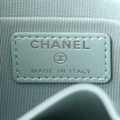 Chanel Metallic Caviar Chevron Quilted Mademoiselle Vintage Zip Pouch Light Blue 7 of 9