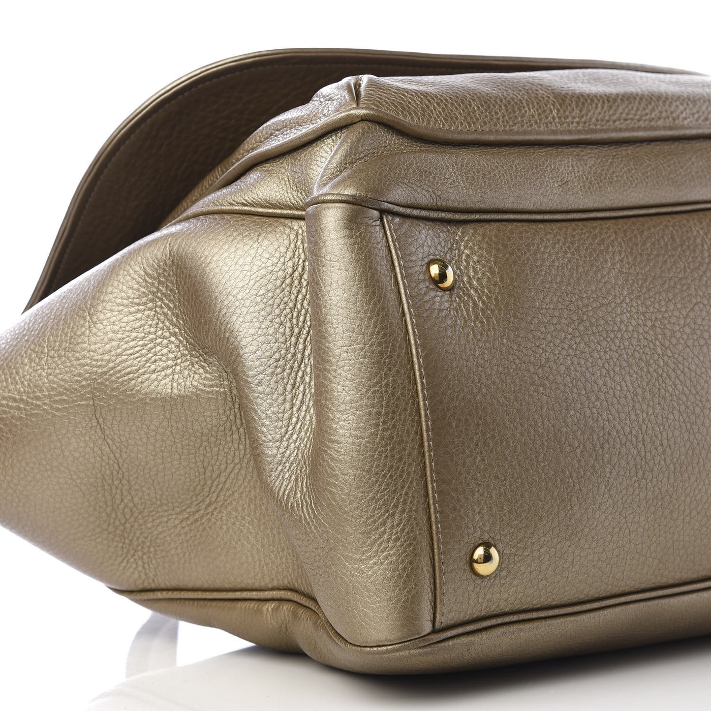 Metallic Pebbled Calfskin Medium 1973 Top Handle Satchel Golden Beige