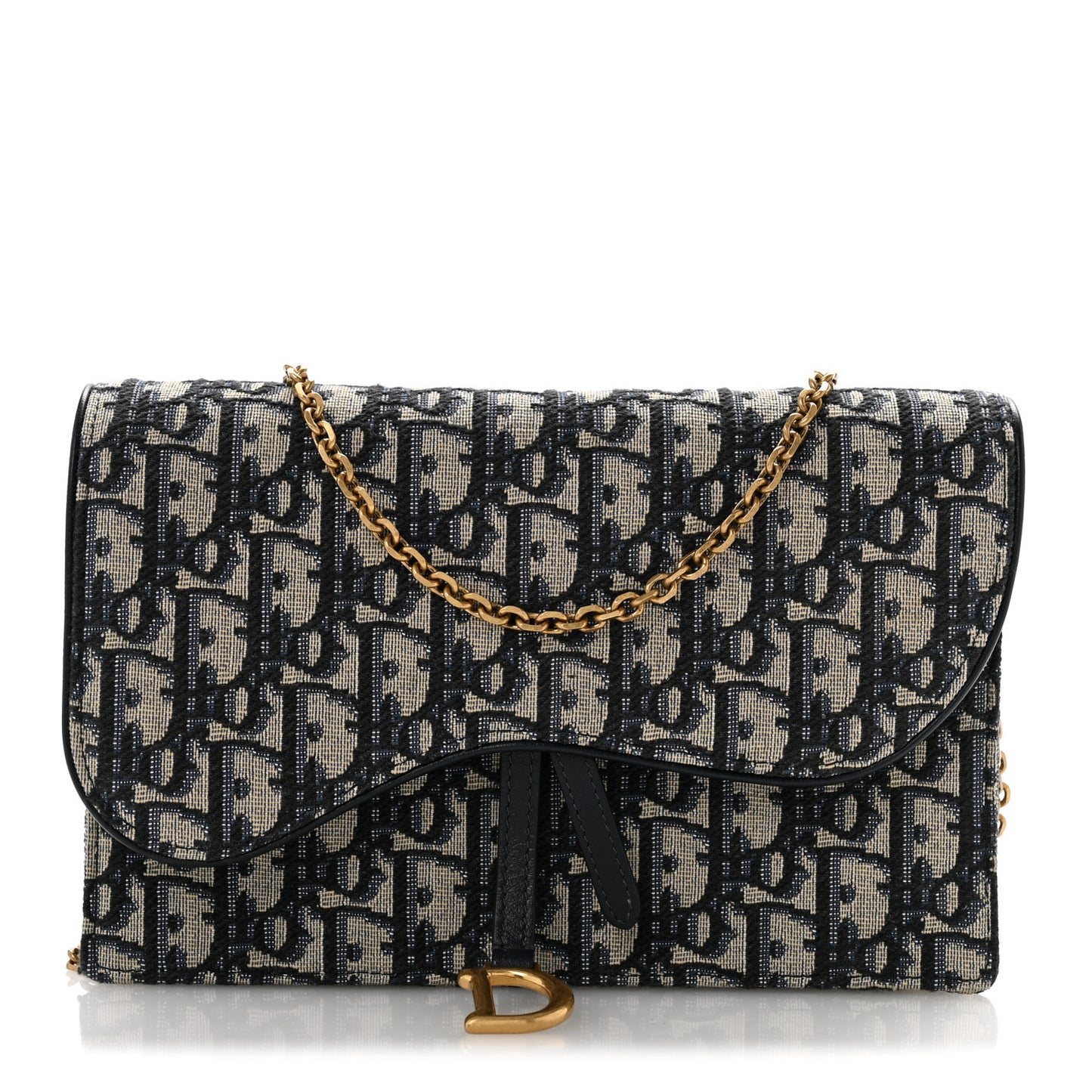 Oblique Saddle Chain Long Wallet Blue