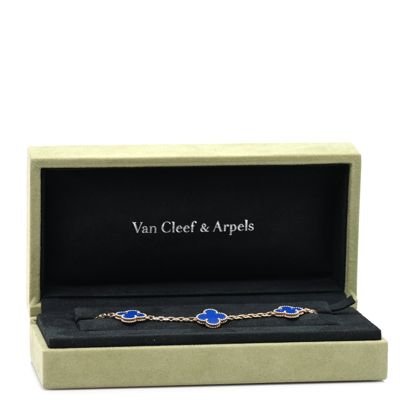 18K Yellow Gold Blue Agate 5 Motifs Vintage Alhambra Bracelet