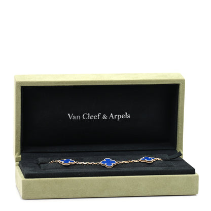 Van Cleef & Arpels 18K Yellow Gold Blue Agate 5 Motifs Vintage Alhambra Bracelet 4 of 4