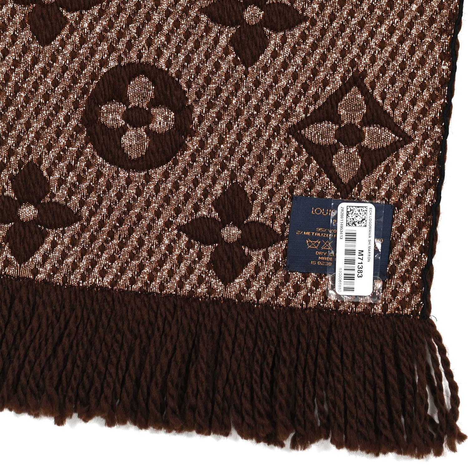 Louis Vuitton Wool Silk Logomania Shine Scarf Marron 3 of 4