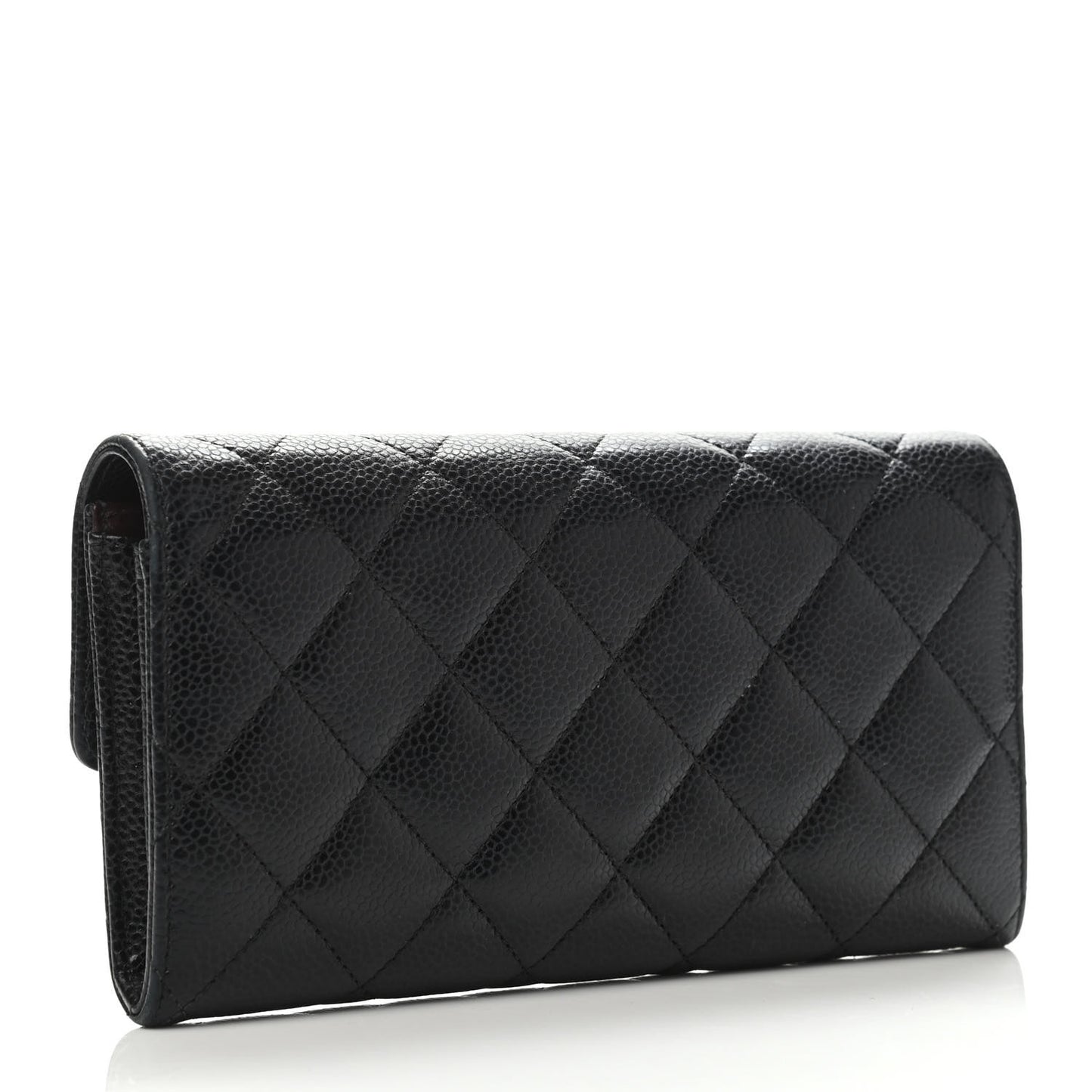 Caviar Quilted Large Gusset Flap Wallet Black