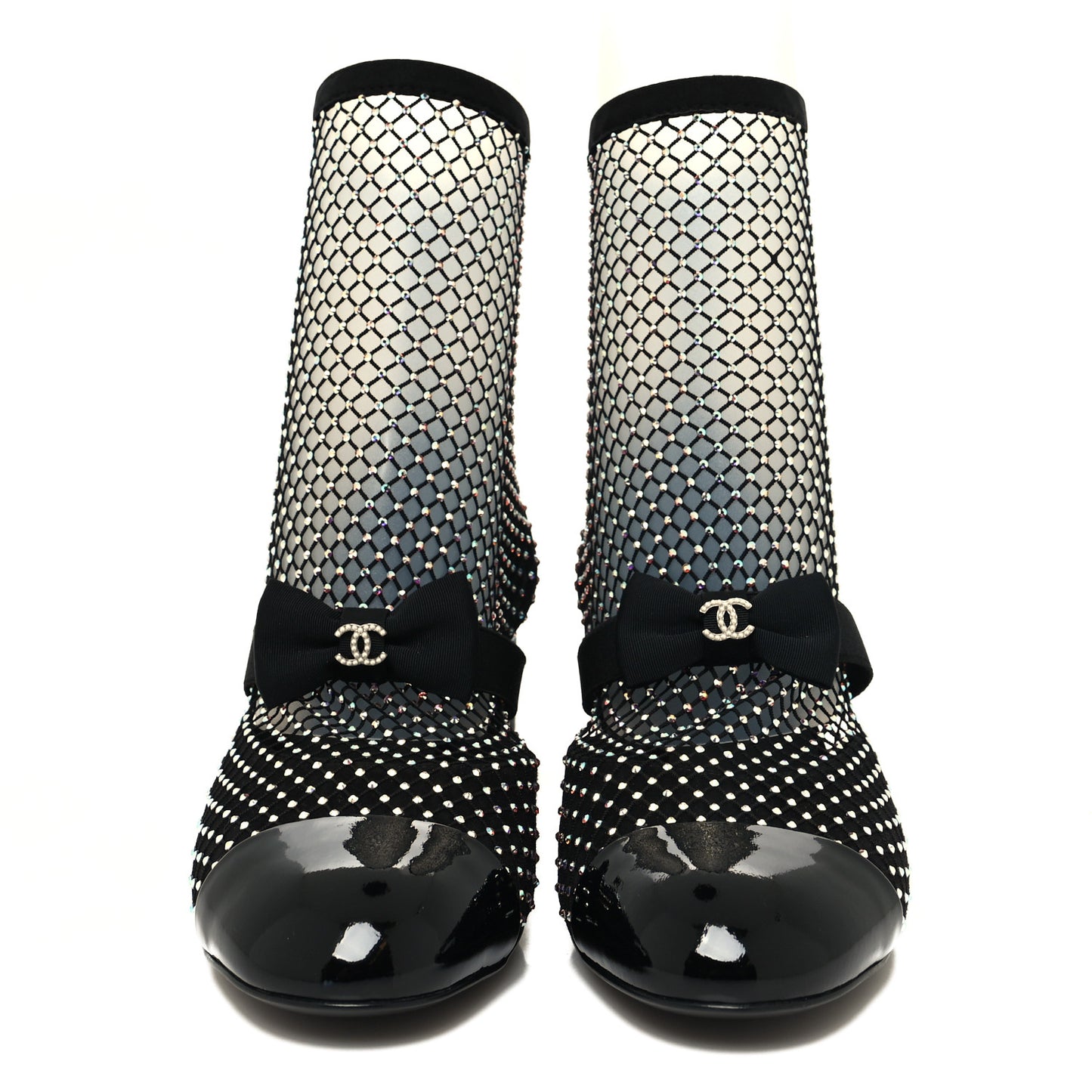 Resille Strass Kid Suede Patent Mary Jane Short Boots 40 Black