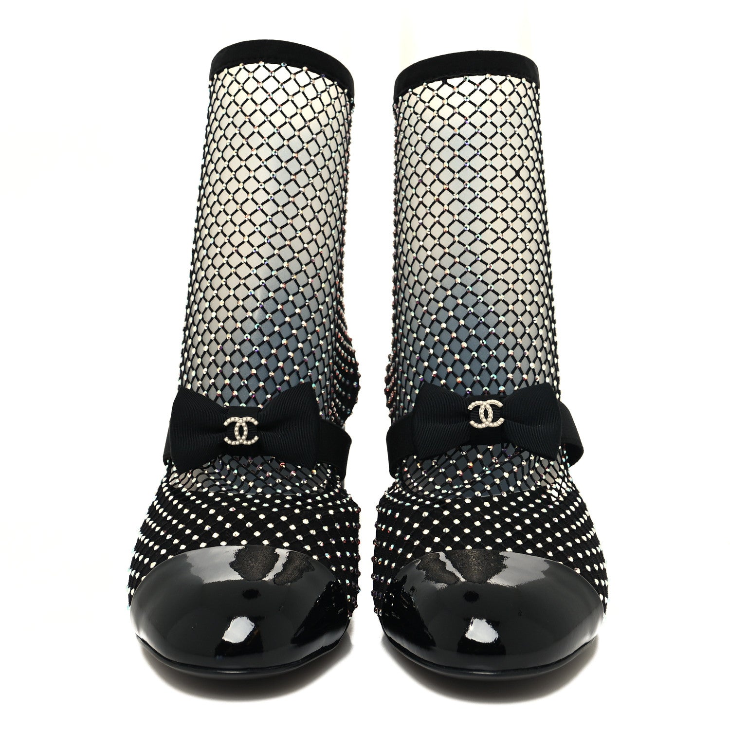 Chanel Resille Strass Kid Suede Patent Mary Jane Short Boots 40 Black 2 of 8