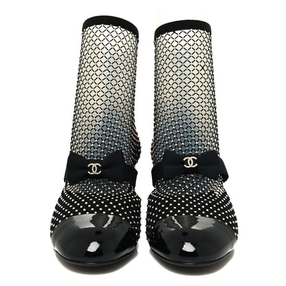 Chanel Resille Strass Kid Suede Patent Mary Jane Short Boots 40 Black 2 of 8