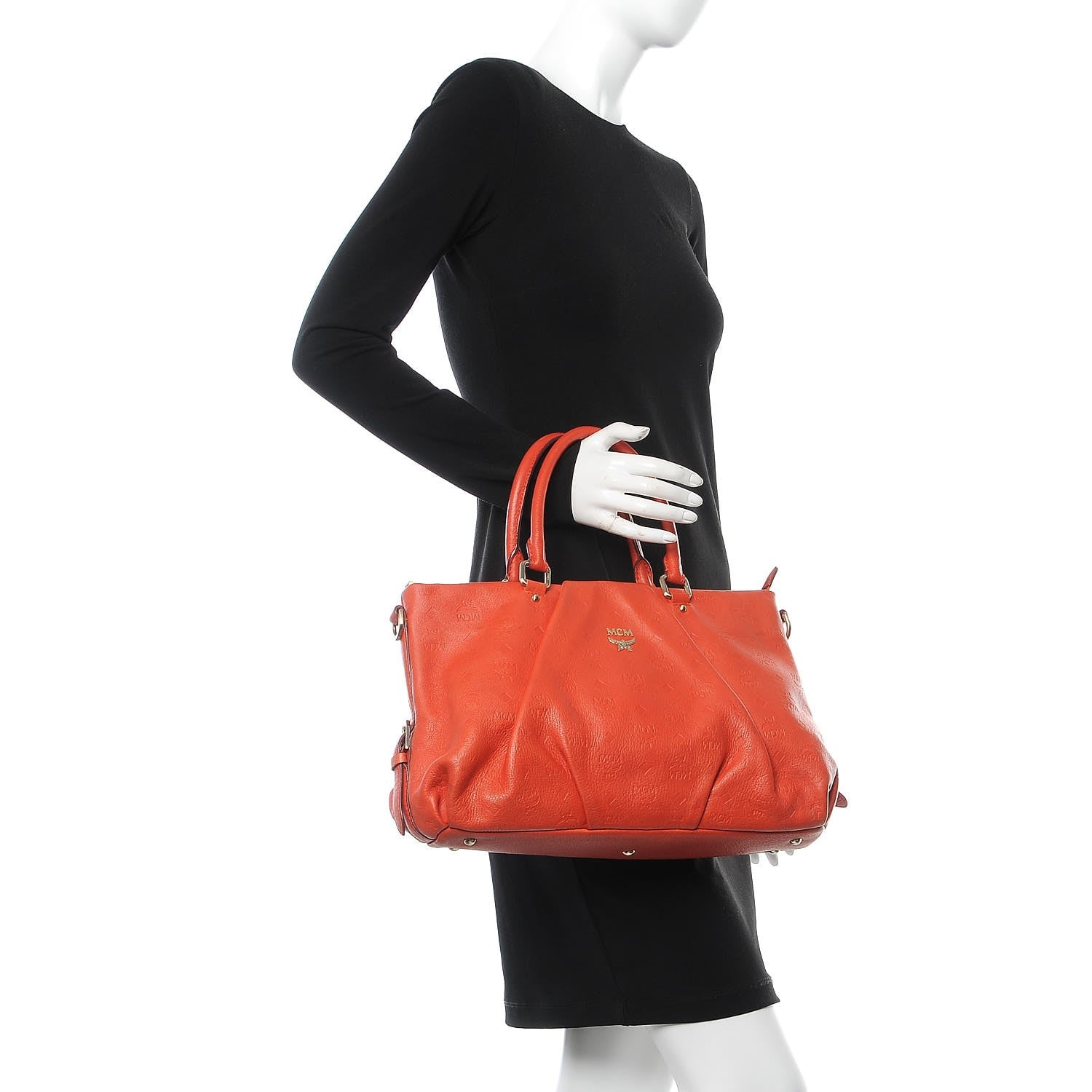MCM Calfskin Ottomar Monogram Tote Orange 2 of 18