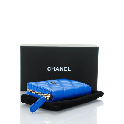 Chanel Lambskin Quilted Zip Around Coin Purse Wallet Blue 4 of 7