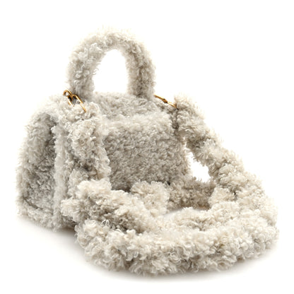 Balenciaga Faux Fur Fluffy Hourglass XS Top Handle Bag Natural 3 of 9
