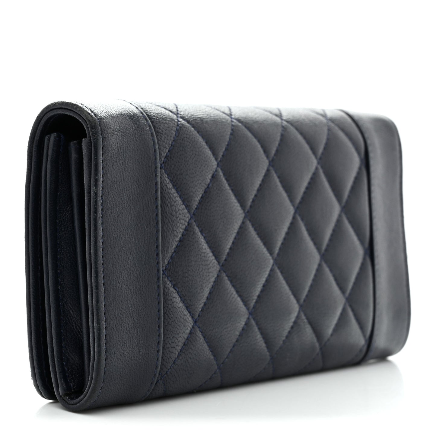 Sheepskin Quilted Mademoiselle Vintage Zip Around Wallet Navy
