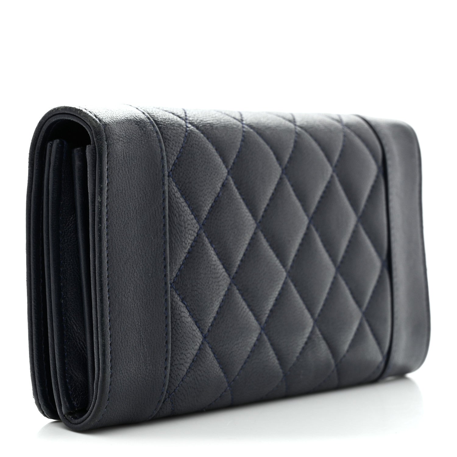 Chanel Sheepskin Quilted Mademoiselle Vintage Zip Around Wallet Navy 3 of 11