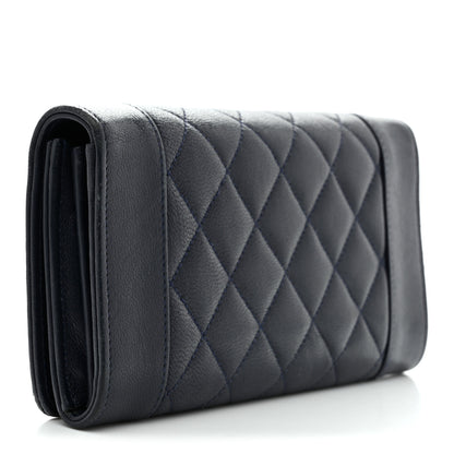 Chanel Sheepskin Quilted Mademoiselle Vintage Zip Around Wallet Navy 3 of 11