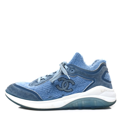 Chanel Suede Calfskin Stretch Fabric CC Sneakers Light Blue 1 of 6