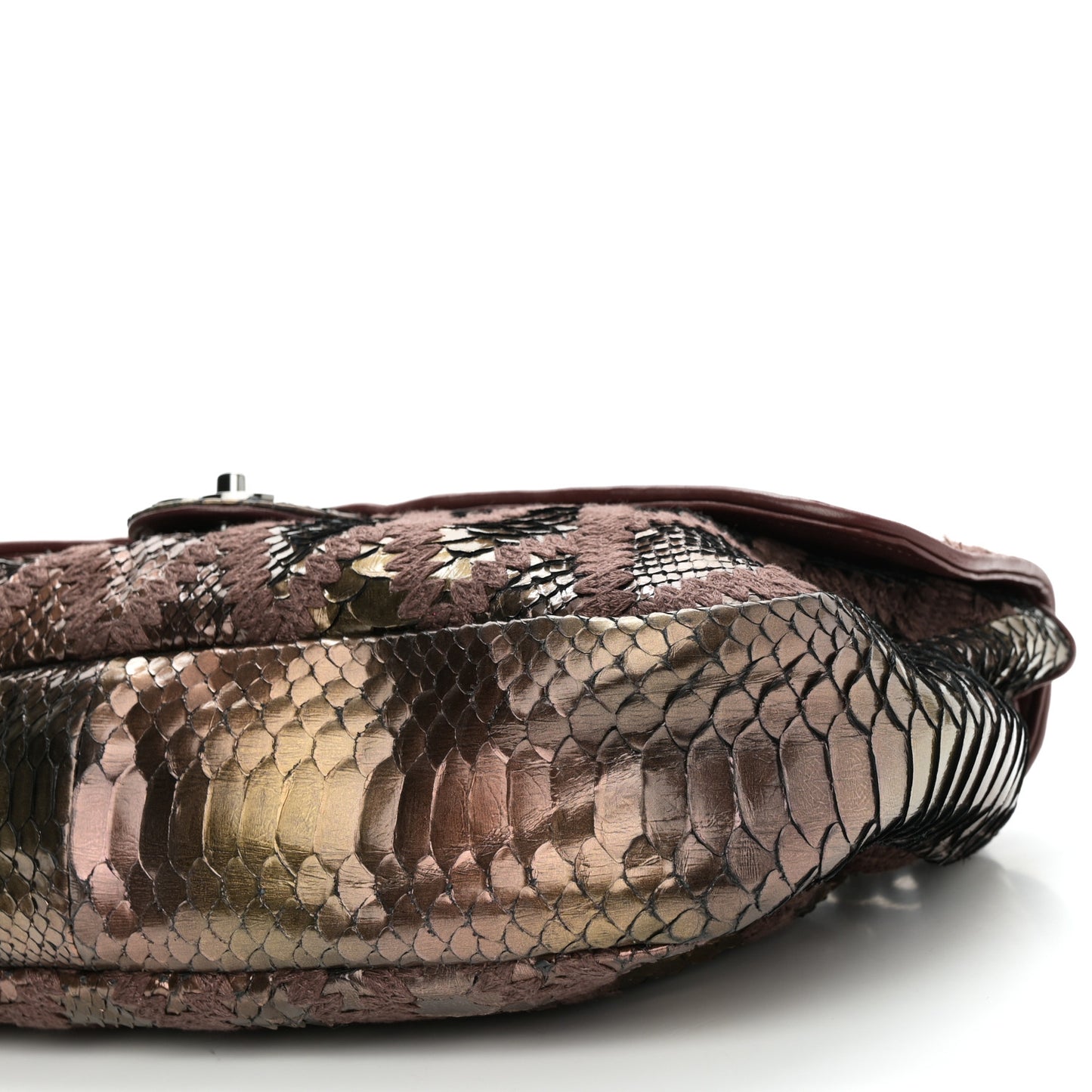 Metallic Snakeskin Crochet Soft and Chain Maxi Flap Burgundy Multicolor