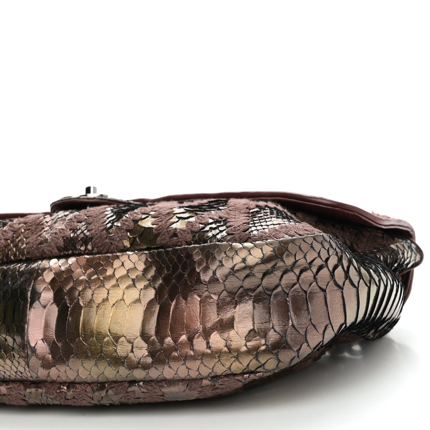 Chanel Metallic Snakeskin Crochet Soft and Chain Maxi Flap Burgundy Multicolor 10 of 11
