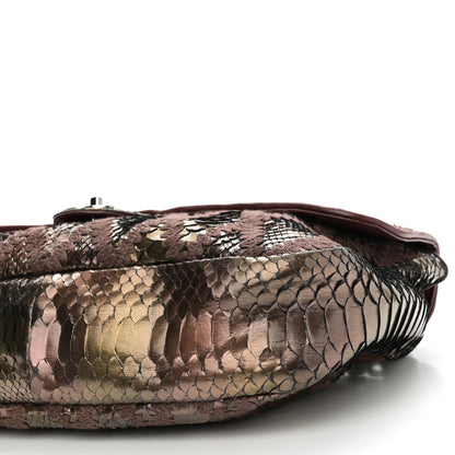 Chanel Metallic Snakeskin Crochet Soft and Chain Maxi Flap Burgundy Multicolor 10 of 11