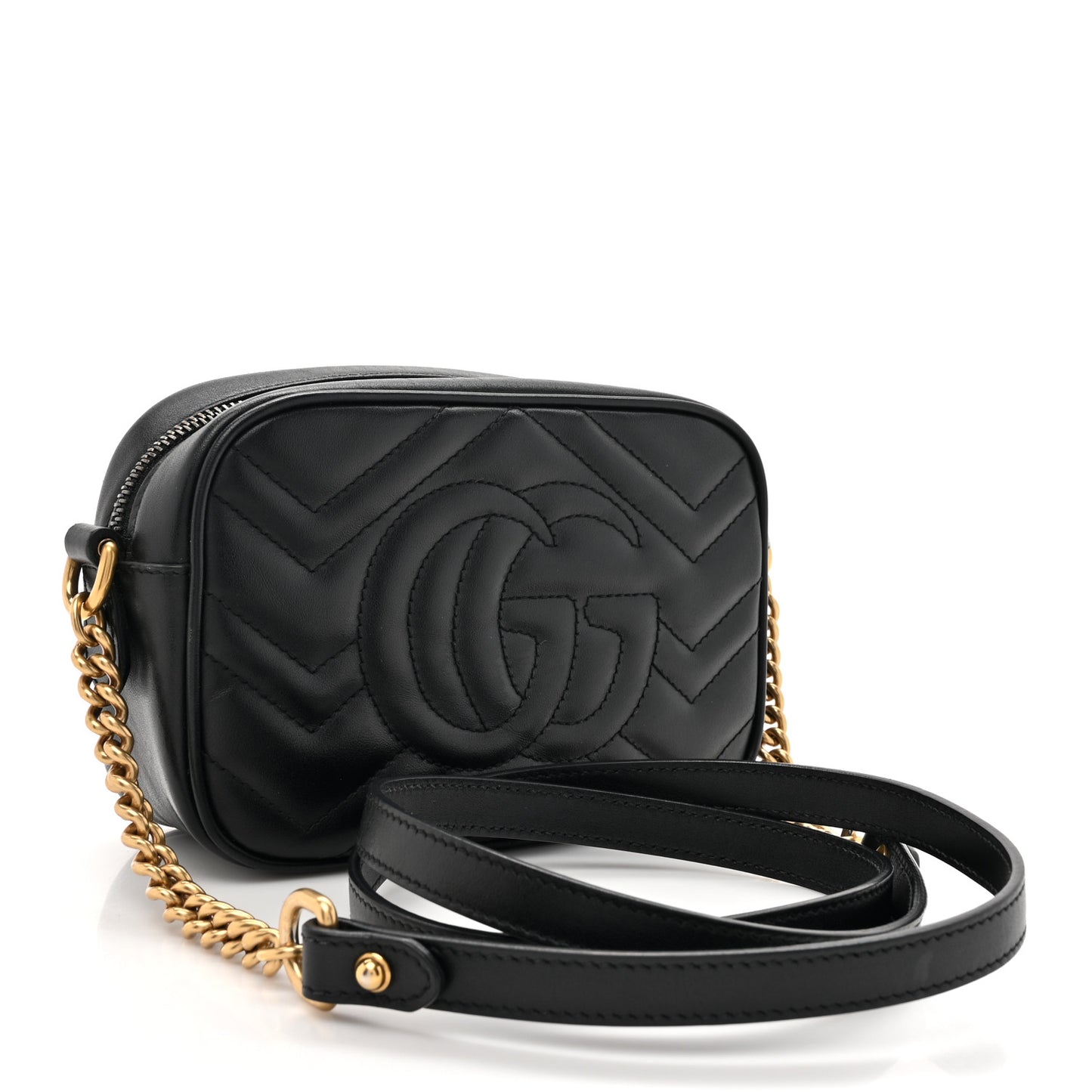 Calfskin Matelasse Mini GG Marmont Chain Shoulder Bag Black