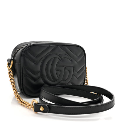 Gucci Calfskin Matelasse Mini GG Marmont Chain Shoulder Bag Black 2 of 11