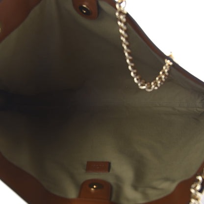 Gucci Vintage Canvas Calfskin Web Large Rajah Chain Tote Sand Light Cuir 5 of 10