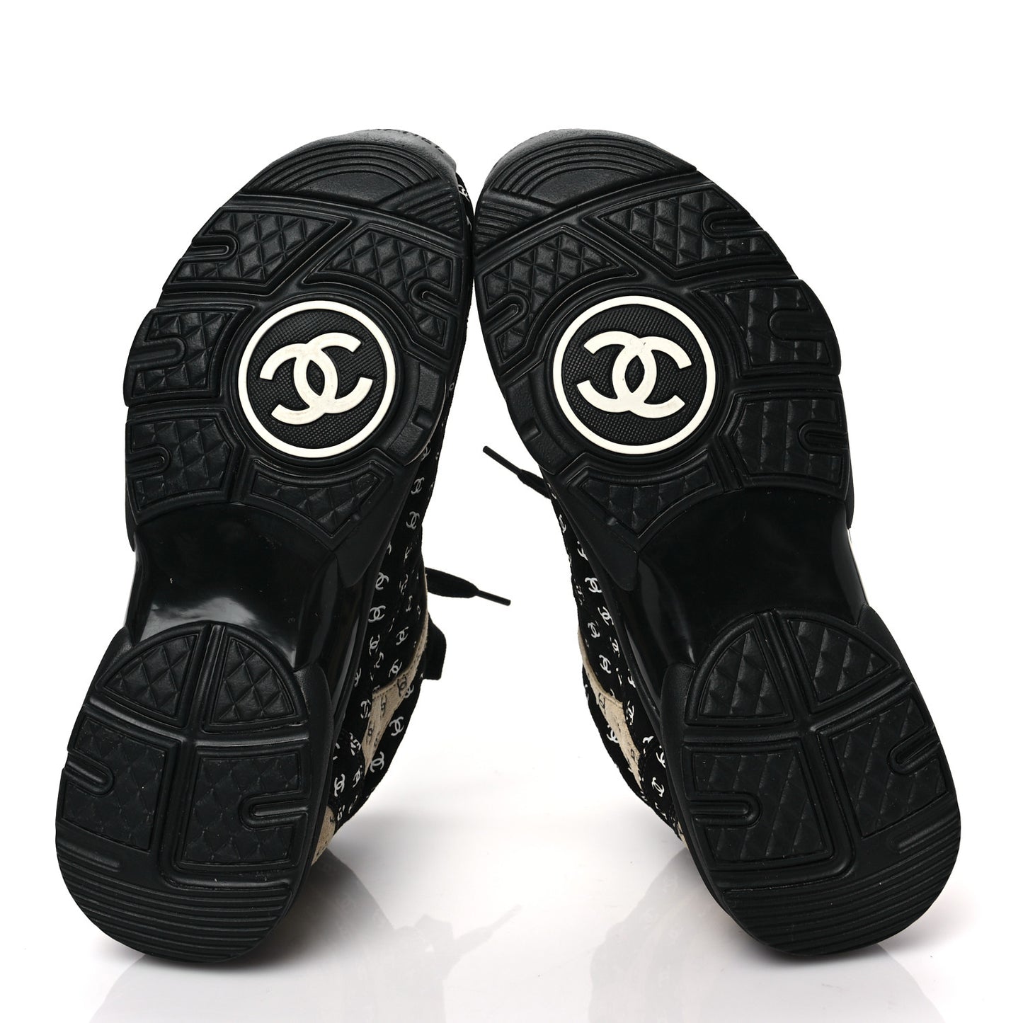 Nylon Suede Calfskin Printed CC Sneakers 37 Black Beige