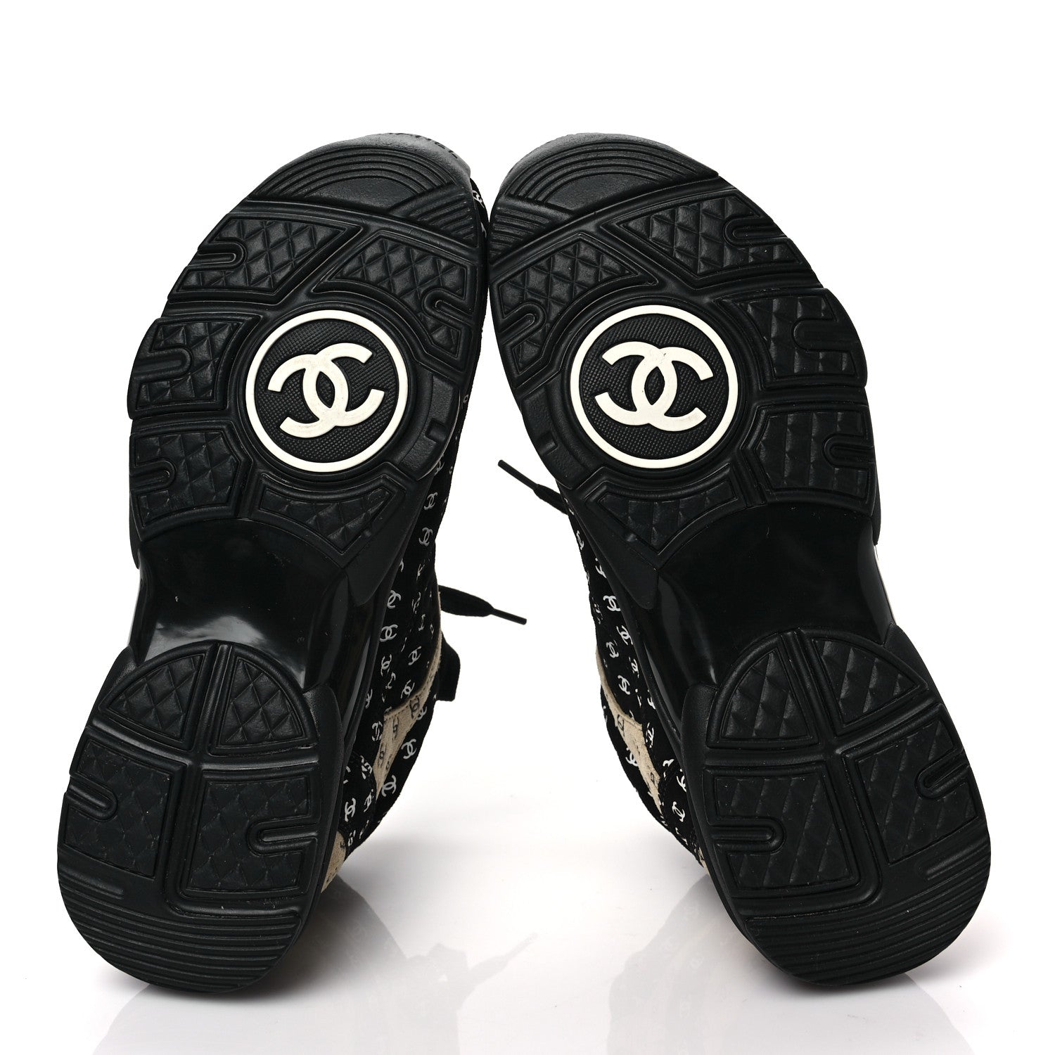 Chanel Nylon Suede Calfskin Printed CC Sneakers 37 Black Beige 5 of 8