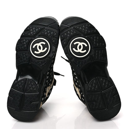 Chanel Nylon Suede Calfskin Printed CC Sneakers 37 Black Beige 5 of 8