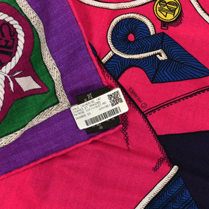 Hermes Cashmere Silk Twill Zouaves Et Dragons Shawl 140 Rose Vif Rouge Violet 3 of 3