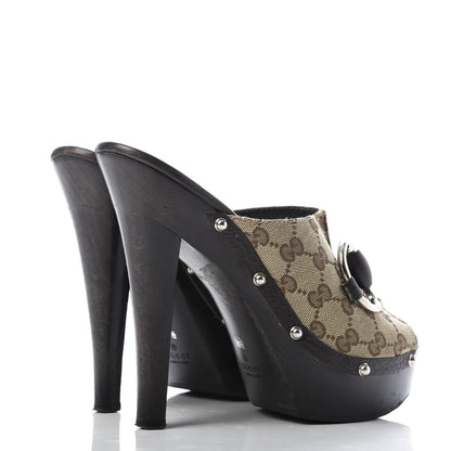 Gucci Monogram Cellarius Soft Calfskin Icon Bit Platform Clog High Heel Slide Sandals 40.5 Beige Ebony Cocoa 4 of 10