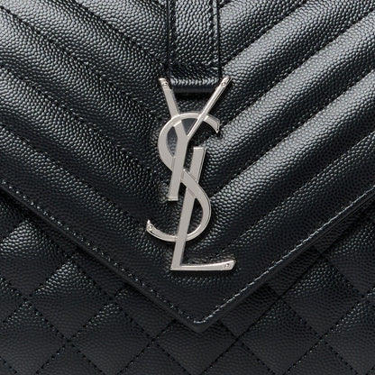 Saint Laurent Grain De Poudre Textured Mixed Matelasse Triquilt Medium Monogram Satchel Black 9 of 12