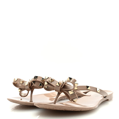 Valentino Garavani PVC Jelly Rockstud Bow Thong Sandals 39 Poudre 3 of 8