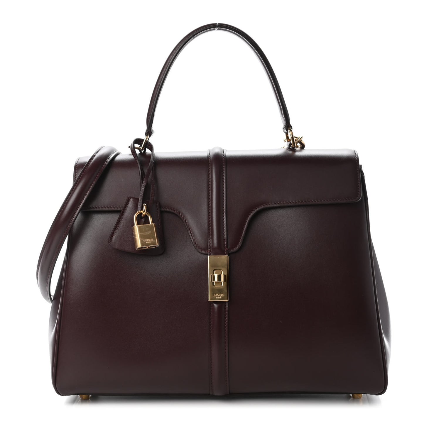 Satinated Calfskin Medium 16 Top Handle Bag Burgundy