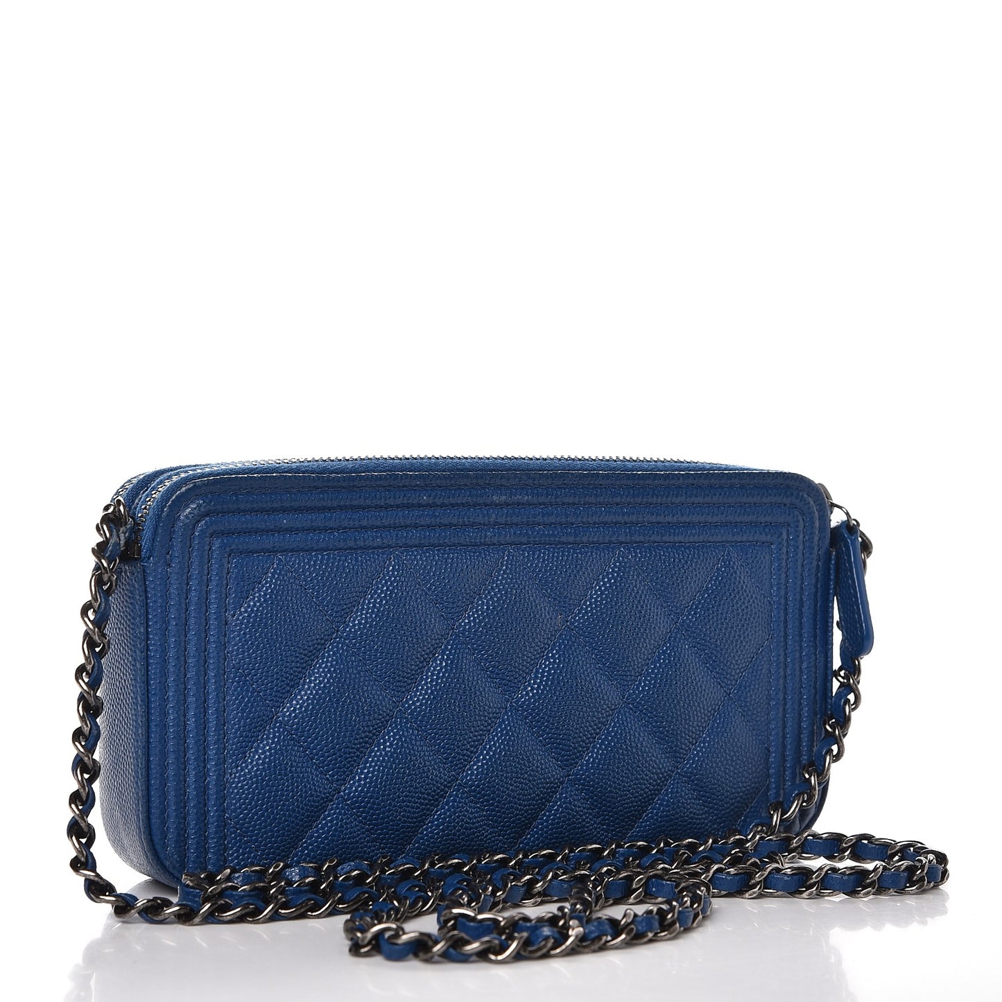 Caviar Quilted Small Boy Clutch With Chain Blue