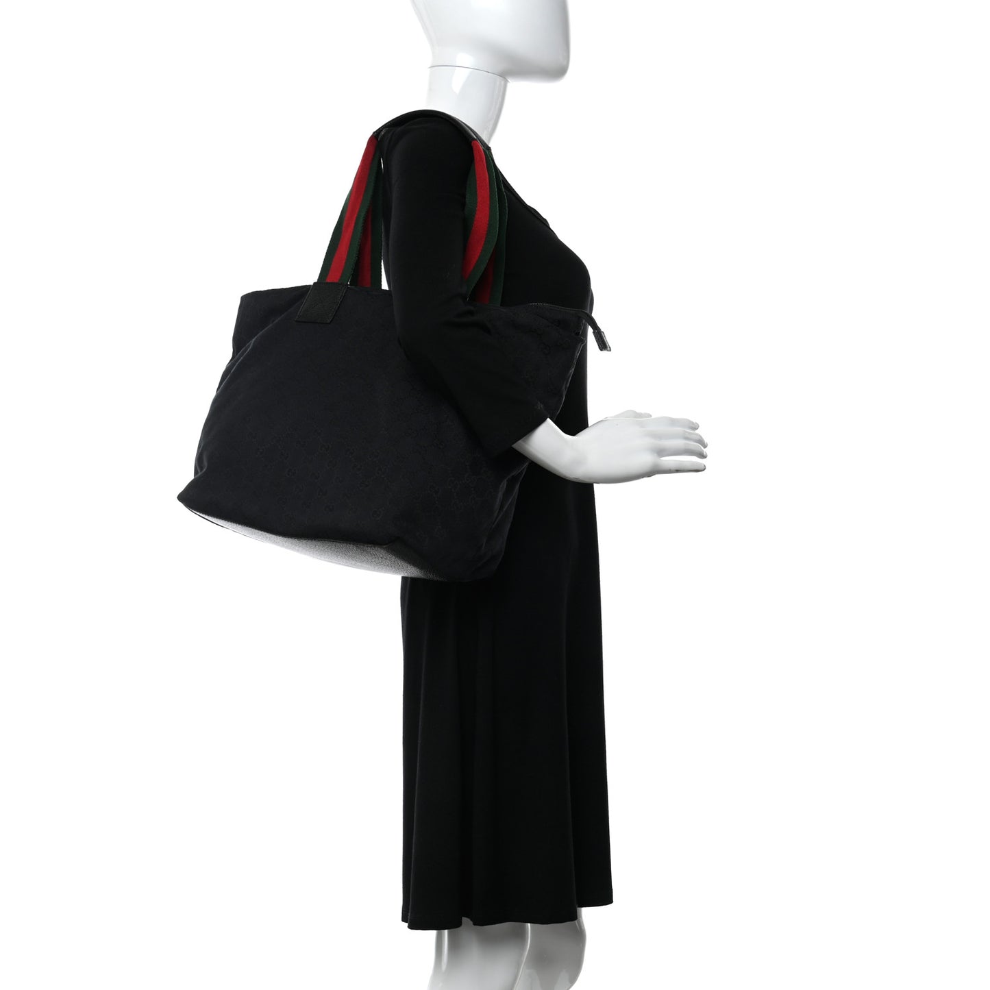 GG Monogram Large Web Handle Bucket Tote Black