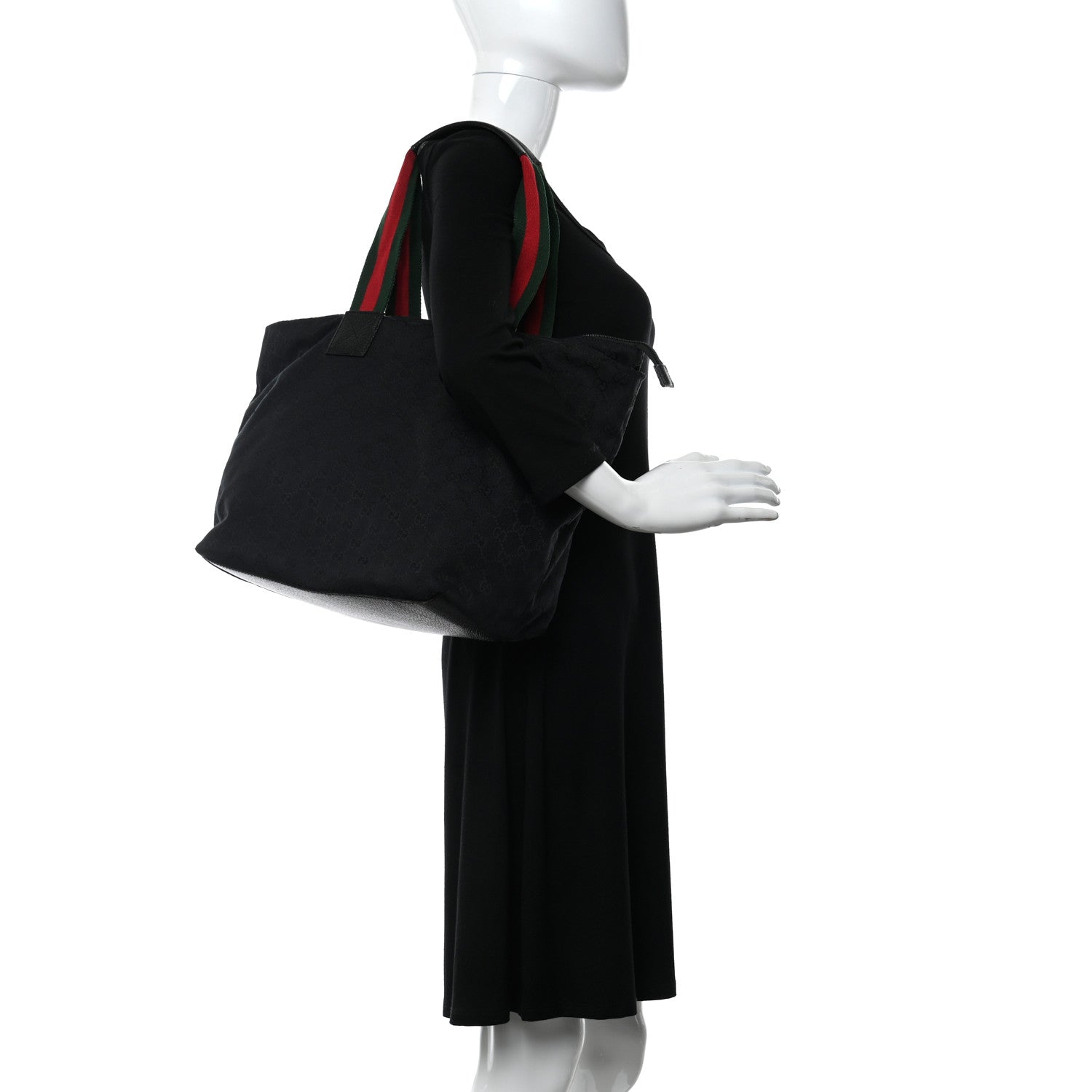 Gucci GG Monogram Large Web Handle Bucket Tote Black 2 of 12
