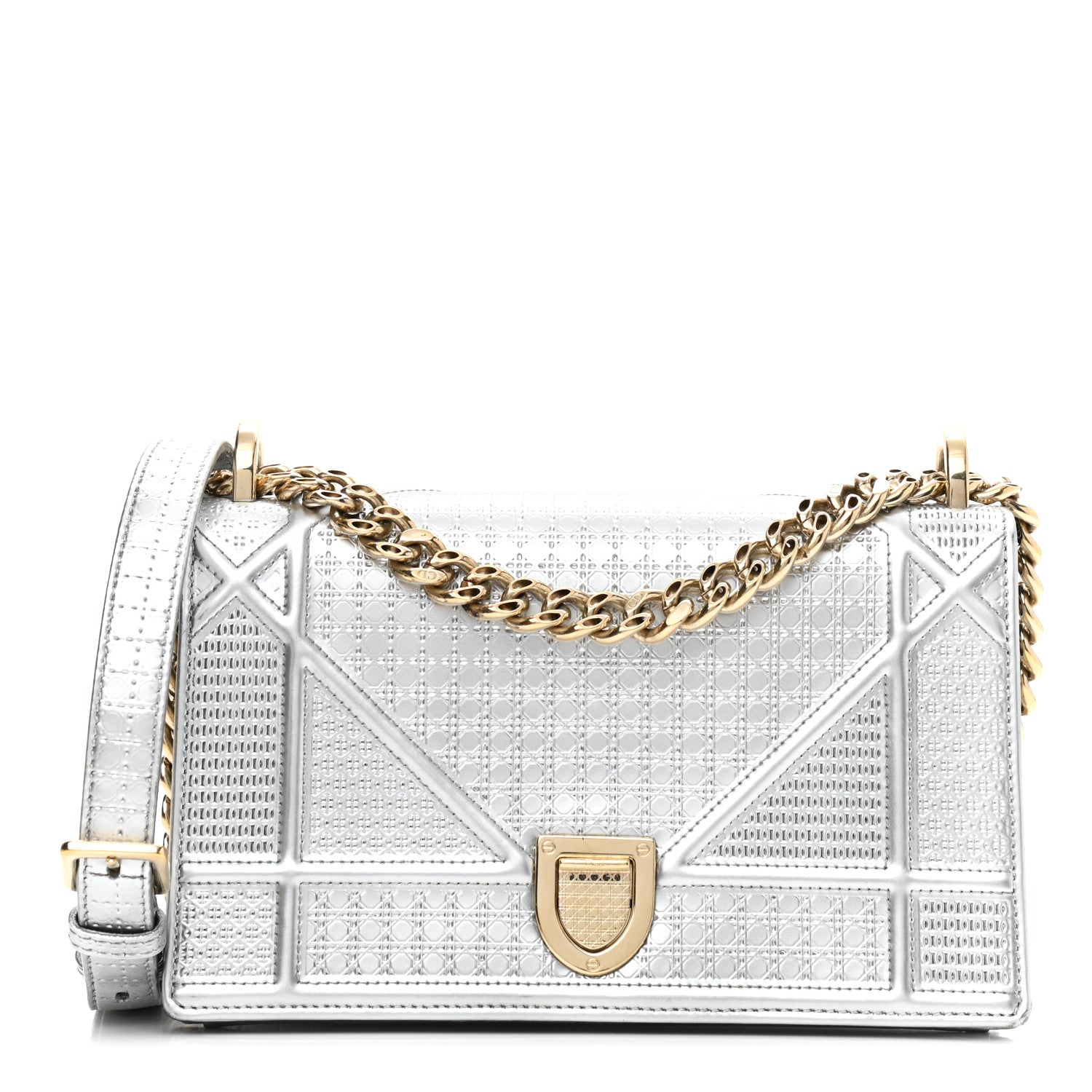 Christian Dior Metallic Patent Micro-Cannage Small Diorama Flap Bag Silver 1 of 10