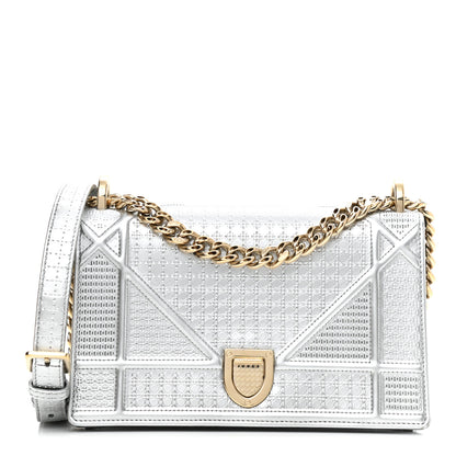 Christian Dior Metallic Patent Micro-Cannage Small Diorama Flap Bag Silver 1 of 10