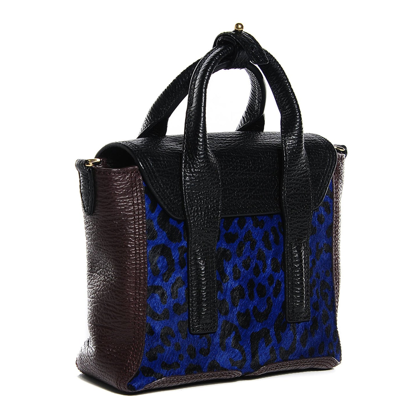 3.1 Grained Calfskin Leopard Calf Hair Mini Pashli Satchel Navy Dark Chocolate Black