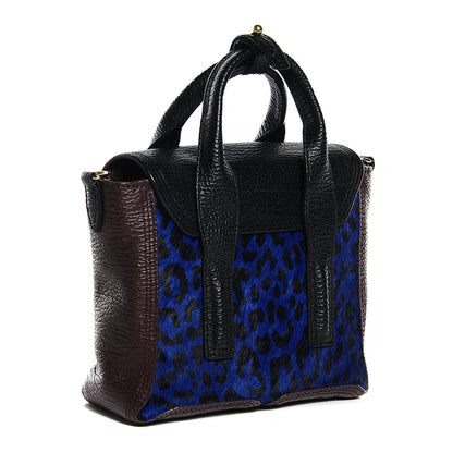 3.1 Phillip Lim 3.1 Grained Calfskin Leopard Calf Hair Mini Pashli Satchel Navy Dark Chocolate Black 3 of 12