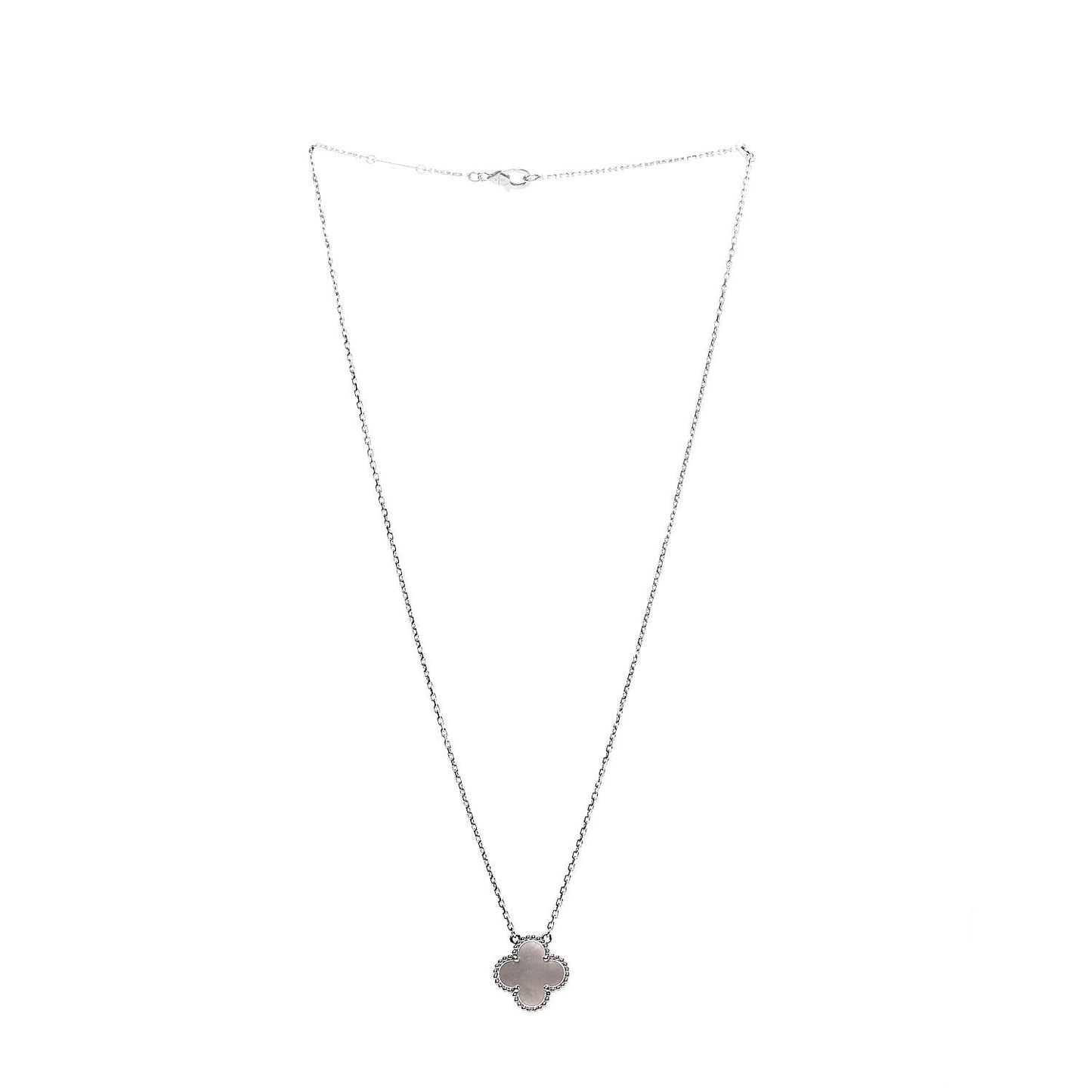 18K White Gold Mother of Pearl Vintage Alhambra Pendant Necklace