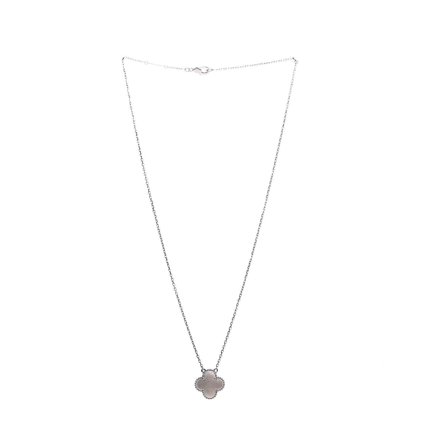 Van Cleef & Arpels 18K White Gold Mother of Pearl Vintage Alhambra Pendant Necklace 3 of 6