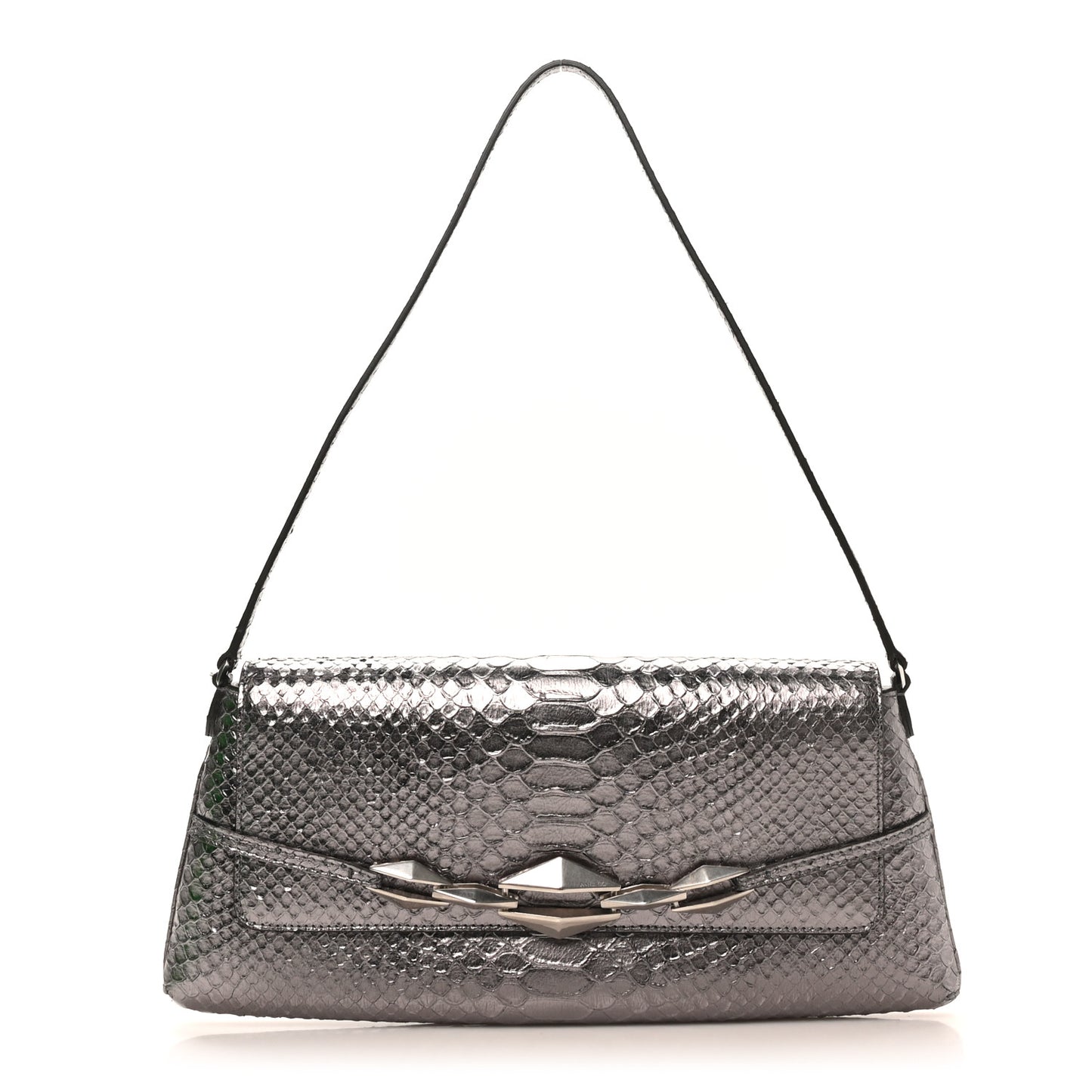 Snakeskin Embossed Diamond Chain Shoulder Bag Silver