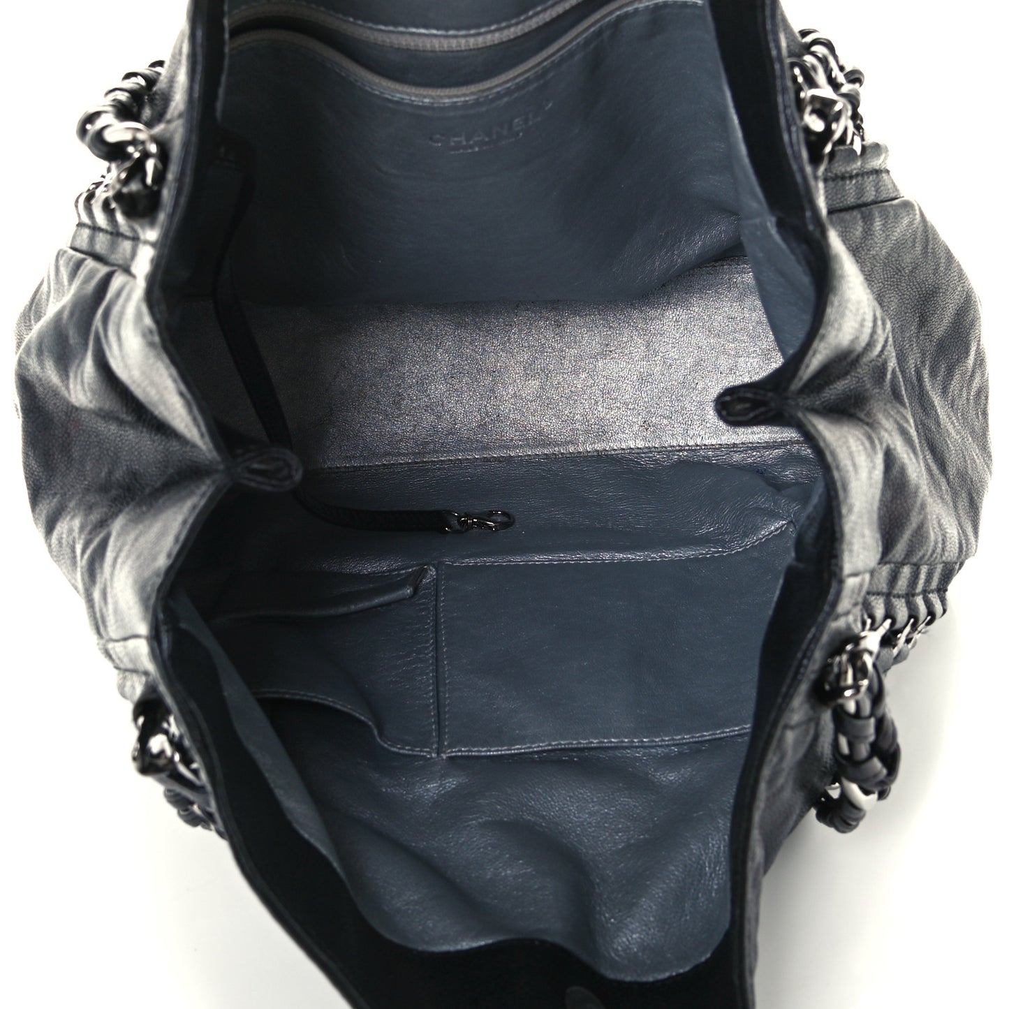 Glazed Caviar Modern Chain Tote Black