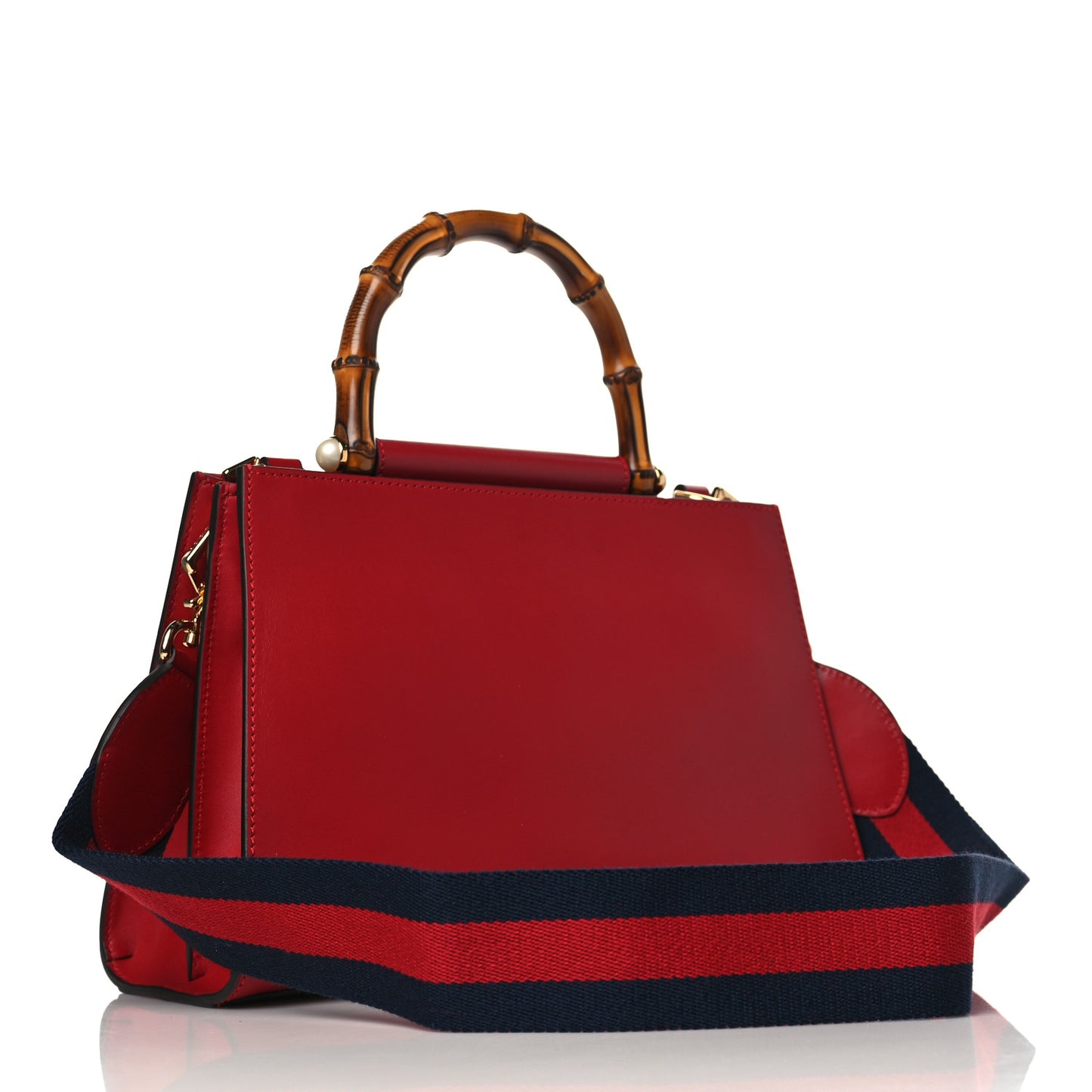Nappa Bamboo Web Small Nymphaea Top Handle Bag Hibiscus Red