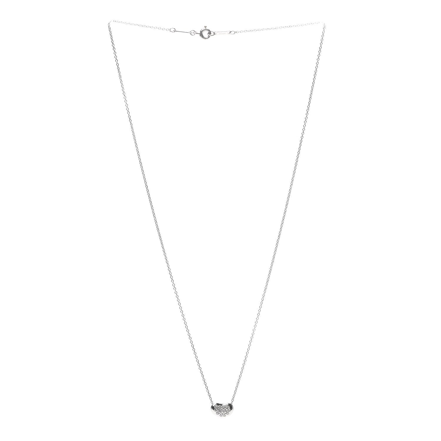 Tiffany Platinum Diamond 9mm Elsa Peretti Bean Pendant Necklace 3 of 6
